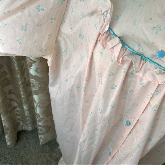 Vintage Ballet Lingerie Pastel Pink Gown 44 Large Teal Buttons Floral Pattern - Picture 3 of 5